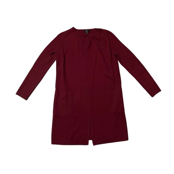 J Crew Juliette Burgundy Collarless Long Open Cardigan Blazer Merino blend - Picture 2 of 7